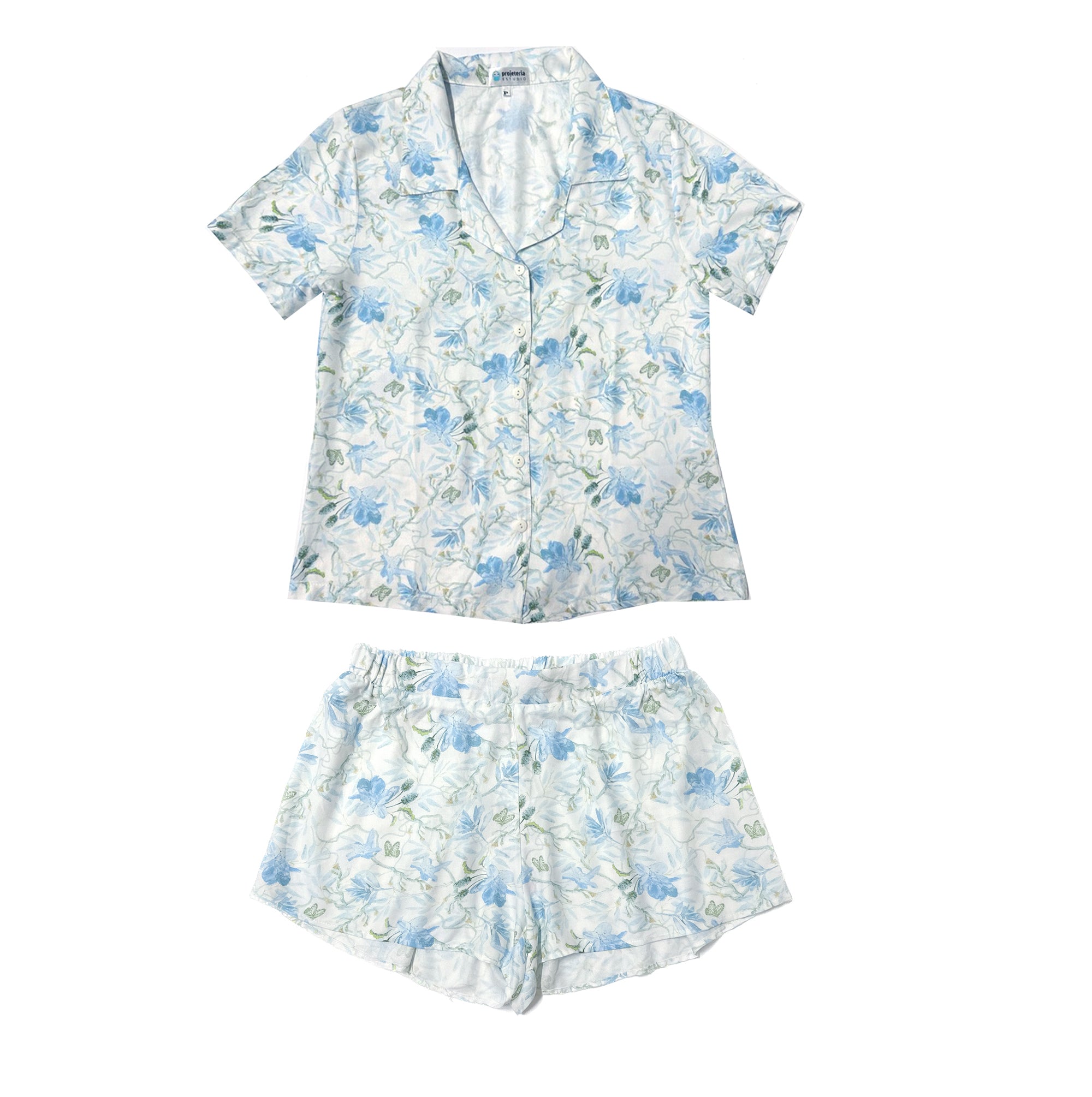 Pijama curto  Viscose - Floral azul